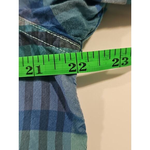 Tommy Bahama Jeans Blue Green Plaid Cotton Short Sleeve Button Up Shirt Size M - Picture 5 of 6